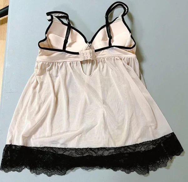 Light Pink Pastel Sheer Floral Lace Babydoll Nightie Nightgown Chemise Dress Bra Lingerie Size M 🖤 - Image 3