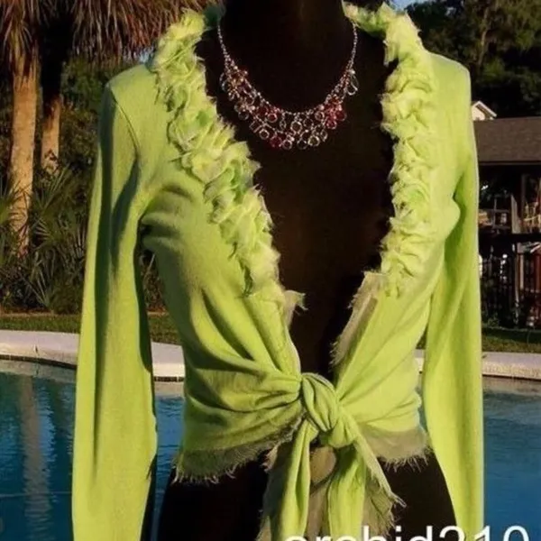 Cache Apple Green Embellished Hidden Bead Rhinestone Shrug Wrap Top New $118 NWT - Image 3