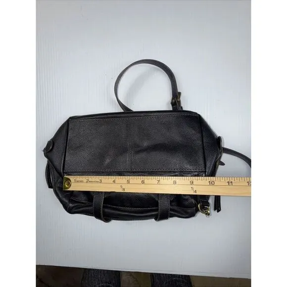FOSSIL Black Leather Shoulder Bag Purse Crossbody Handbag Wide Zipped‎ Opening - Image 10