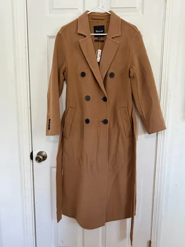 Madewell Double Faced Brushed Long Coat XS NWT Wool Belted Camel Quiet Luxury - Image 3