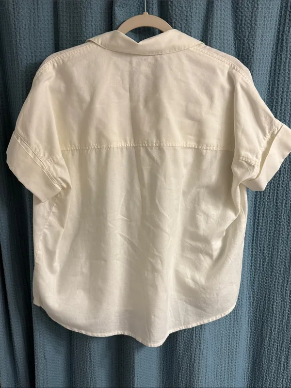 Madewell Off White Short-Sleeve Button-Down Shirt Size Small - Image 3