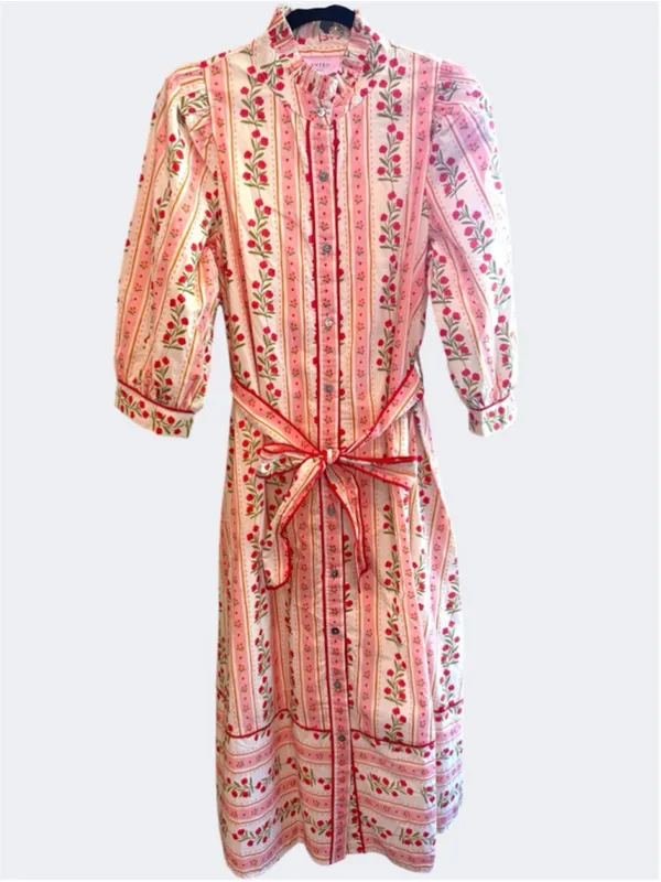 Entro Women’s Floral and Stripe Midi Shirt Dress on Red Size S - Image 2