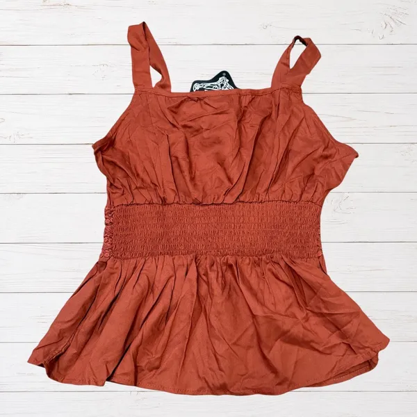 NWT Boho Lace Up Peplum Cami Top Rust Orange Crochet Waist Angie Small - Image 3
