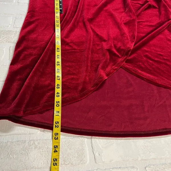 Chelsea 28 Dress XL Burgundy Red‎ Velvet Faux Wrap Maxi Holiday Dress Hi Low - Image 3