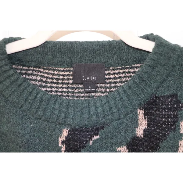 Lumière Green Leopard Print Knit Crewneck Sweater - Image 2