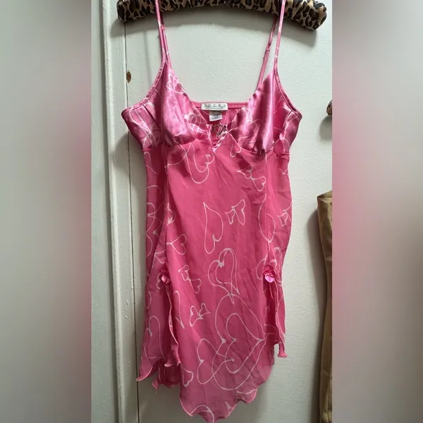 2000s Y2K Cinema Etoile Pink Sheer Babydoll Slip Size Medium Hearts Valentines - Image 3