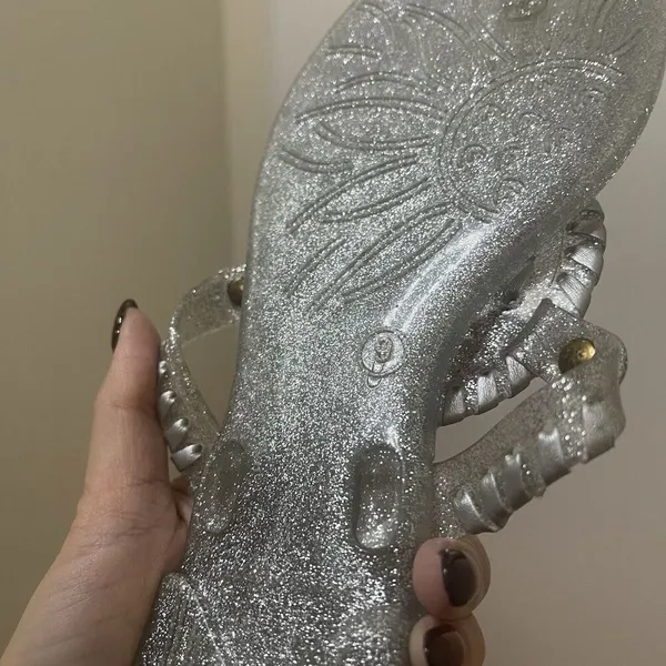Jack Rogers Silver glitter medallion jelly thong sandals size US 9 - Image 5