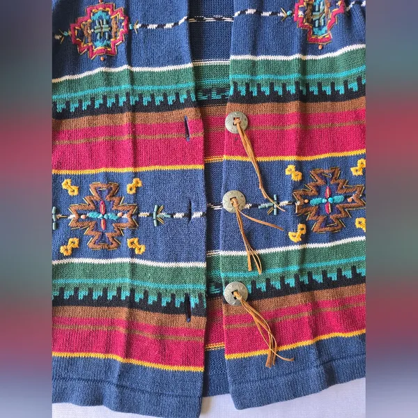 Carole Little Vintage Southwestern Style Patterned‎ Knit Cardigan Sweater Size S - Image 9
