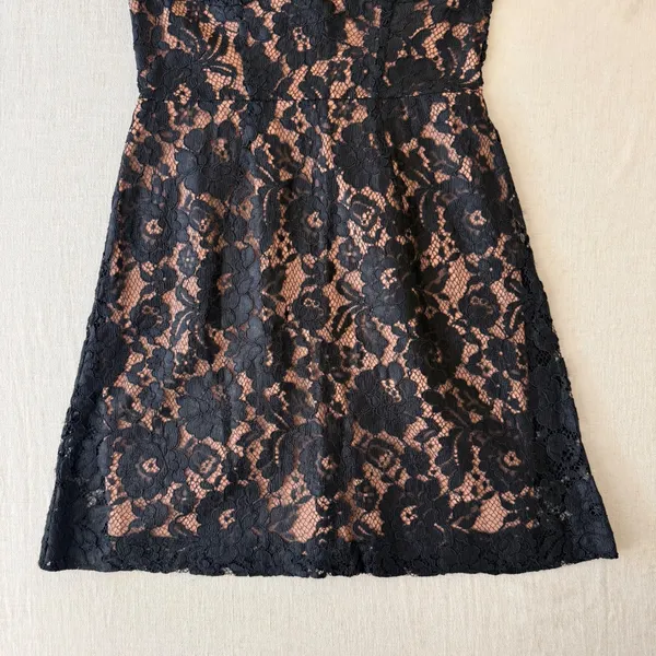 French Connection Floral Lace Sleeveless Mini Cocktail Dress Womens 4 Black Nude - Image 13