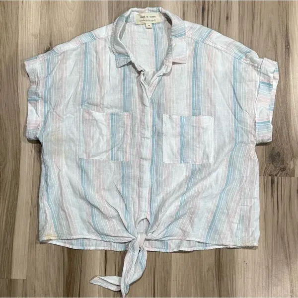 Anthropologie Cloth and Stone Striped Tie Button Down Top Women’s Medium - Image 2