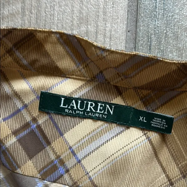 Lauren Ralph Lauren Tan and Brown Plaid Button Down Shirt - Image 2