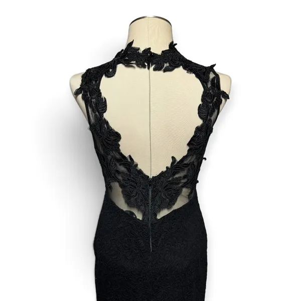Symphony Lace Illusion Mesh Stretch Long Formal Dress Gown Black Large - Image 7