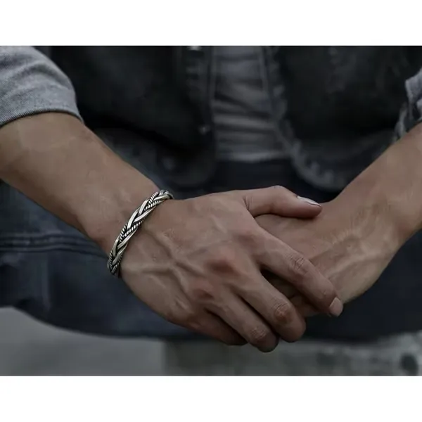 NEW Solid Unisex Braided 925‎ Sterling Silver Cuff Bracelet - Image 7