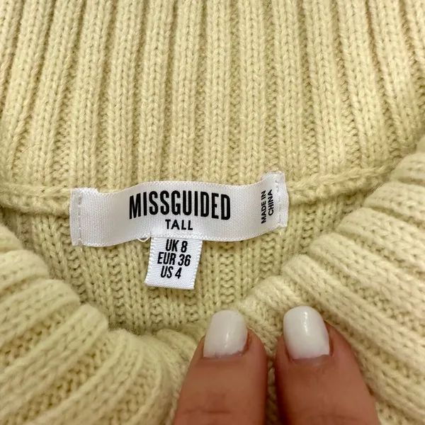 Missguided cream quarter zip long sleeve sweater knit midi dress size 4 tall‎ - Image 3