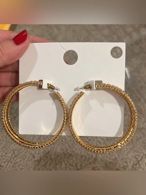 Zara Gold Crystal-Trim Hoop Earrings - Image 3