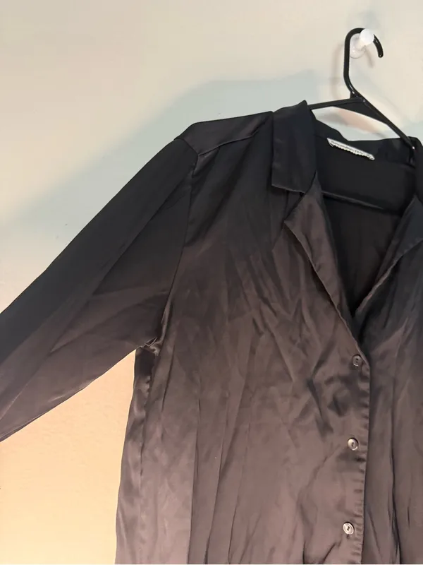 Abercrombie & Fitch Black Satin-Look Blazer Shirt - Image 4