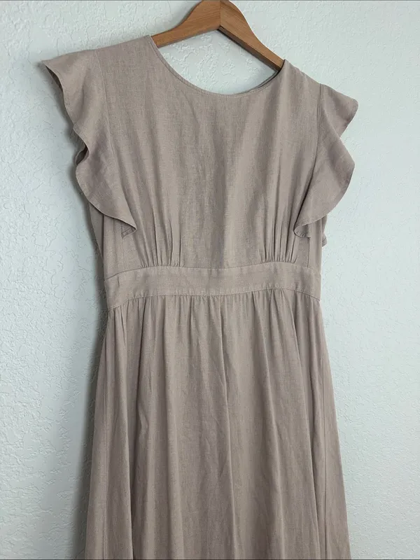 Cynthia Rowley Dusty Mauve Flutter Sleeve Maxi Dress Linen Prairie Demure Medium - Image 3