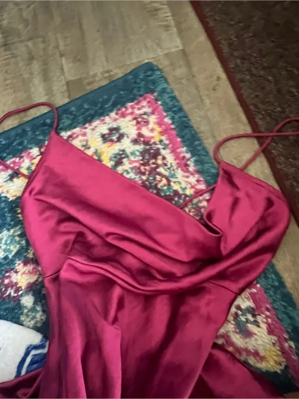 Lioness Magenta Walk The Line Satin Cowl High Slit Pink Maxi Midi xSmall - Image 10