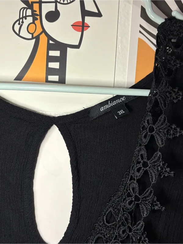 Ambiance Black Crochet Lace Boho Romper Size 3XL - Image 2
