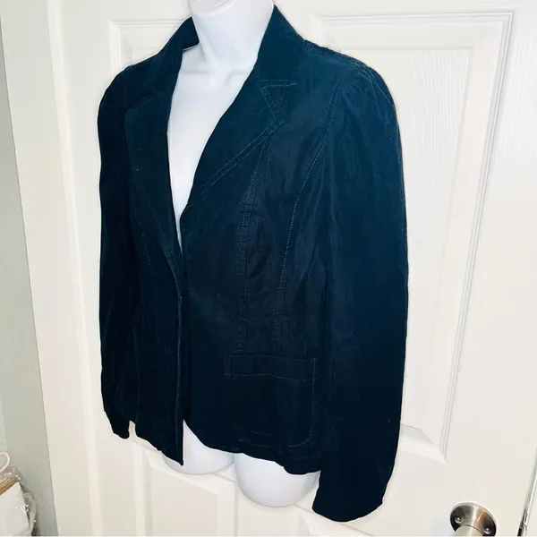Ann Taylor Corton Corduroy Blazer Jacket Notched Lapel Button Dark Navy Blue 6 - Image 5
