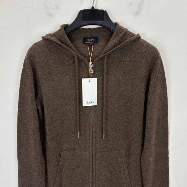 Quince Mongolian Cashmere Full Zip Hoodie Sweater Brown Womens XS NWT - Image 6
