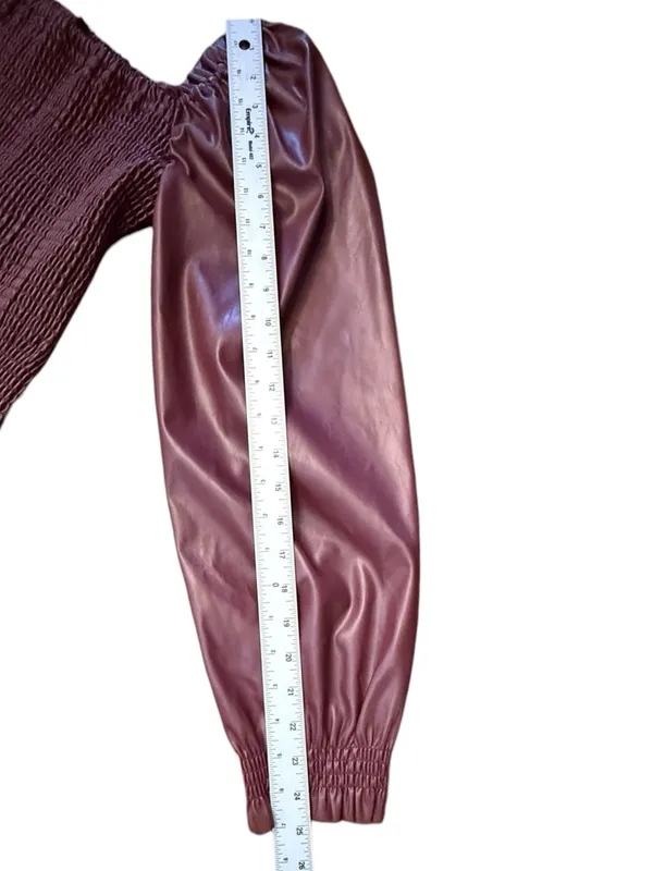 Ever After Faux Leather Smocked Puff Sleeve Top Burgundy Women’s M - Image 9