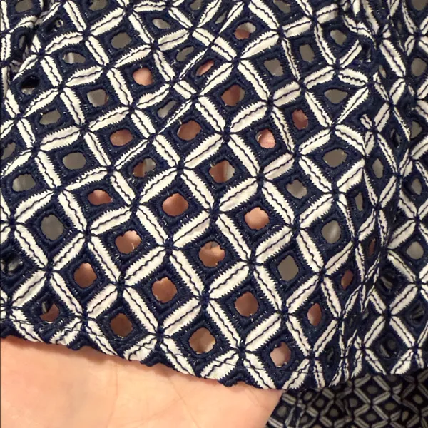 White‎ House Black Market Geometric eyelet blue and white Strapless Dress 14 NWT - Image 3