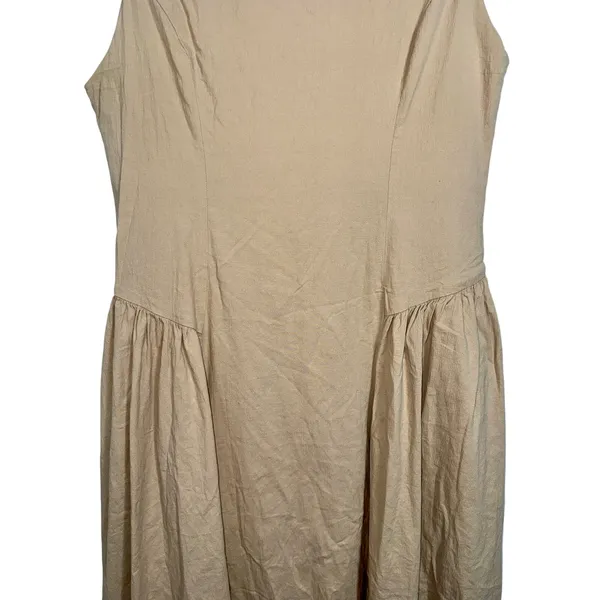 Abercrombie & Fitch Tan Beige Pleated Sleeveless Midi Dress Womens Size Large L - Image 3
