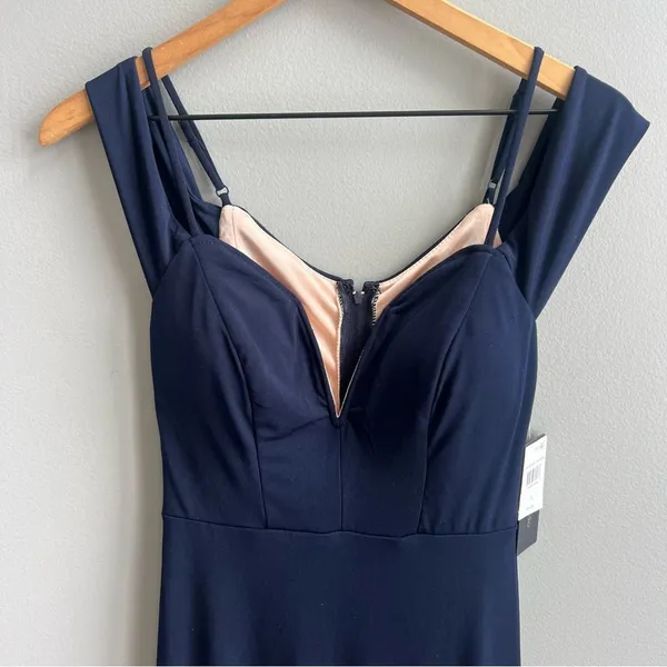 CITY STUDIO NWT Juniors Navy Plunge Off Shoulder Sleeve Size 3 Formal Dress Gown - Image 8