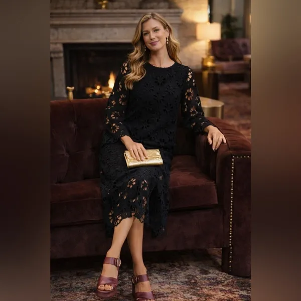 NWT Tuckernuck Hutton Midi Dress Noir Eyelet Lace Black Cocktail Dress S - Image 10