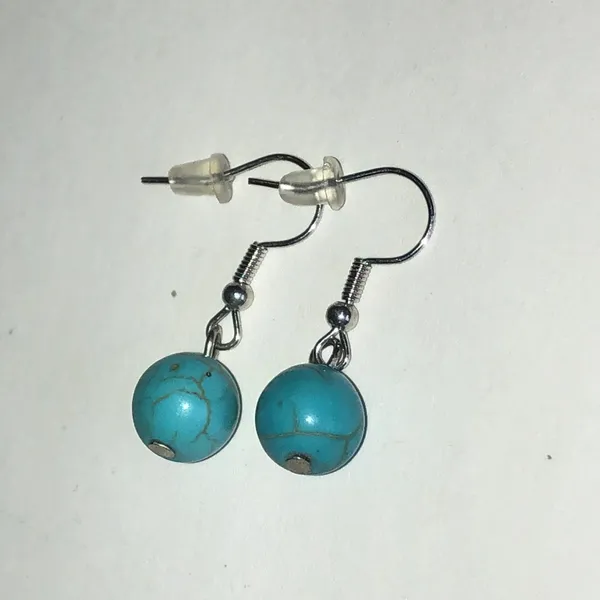 Turquoise Color Beaded Boho Dainty Drop Earrings Blue - Image 4