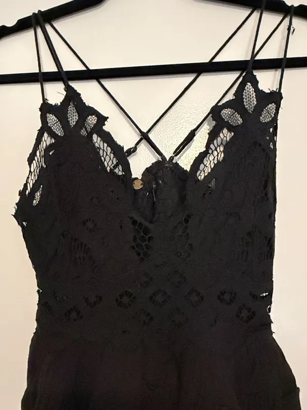 Free People Adela Black Lace Ruffle Camisole with Crisscross Straps - Image 7