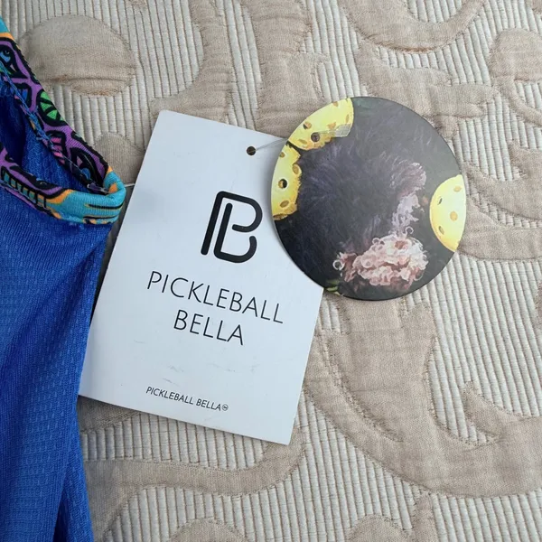 Pickleball Bella Womens Groovy Sleeveless 1/4‎ Zip Athletic Top Blue Multi Small - Image 4