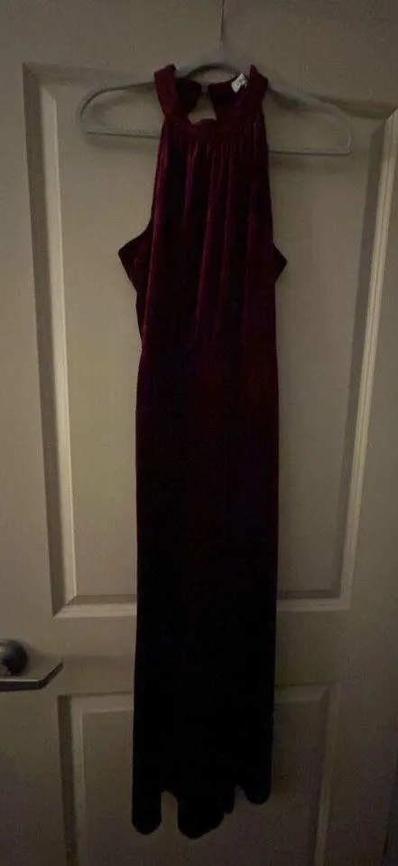 NEW Wine Red Halter Velvet Maxi Cocktail Formal Prom Bridesmaid Dress 2X - Image 3