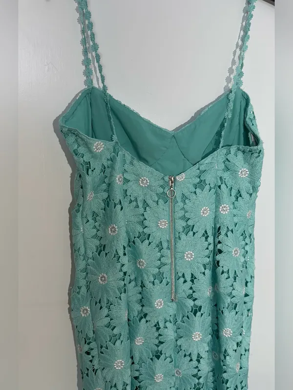 SAYLOR Mint Green Floral Lace Midi Dress with Spaghetti Straps - Image 8