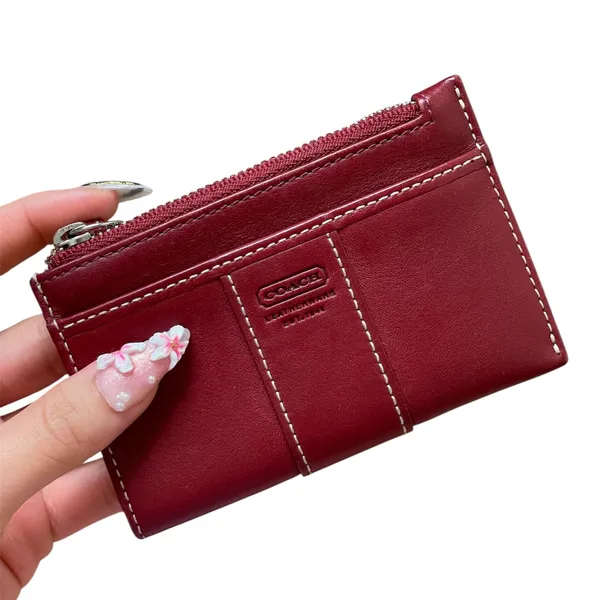 Red Mahogany Vintage Leather Coach Mini Skinny ID Wallet Coin Purse Card Holder - Image 2