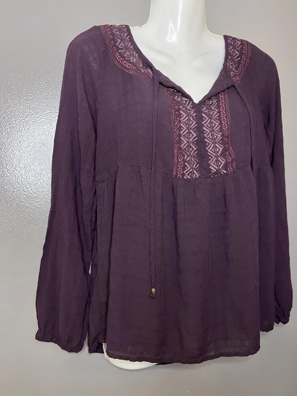 Sonoma Goods For Life Blouse Womens Medium Purple Embroidered Tunic Top Boho - Image 3