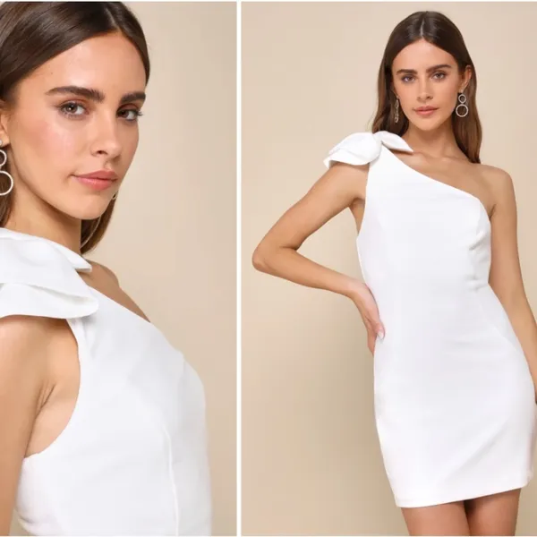 LULU's Chic Bachelorette Engagement Bridal Sexy One Shoulder Elegant Mini Dress - Image 5