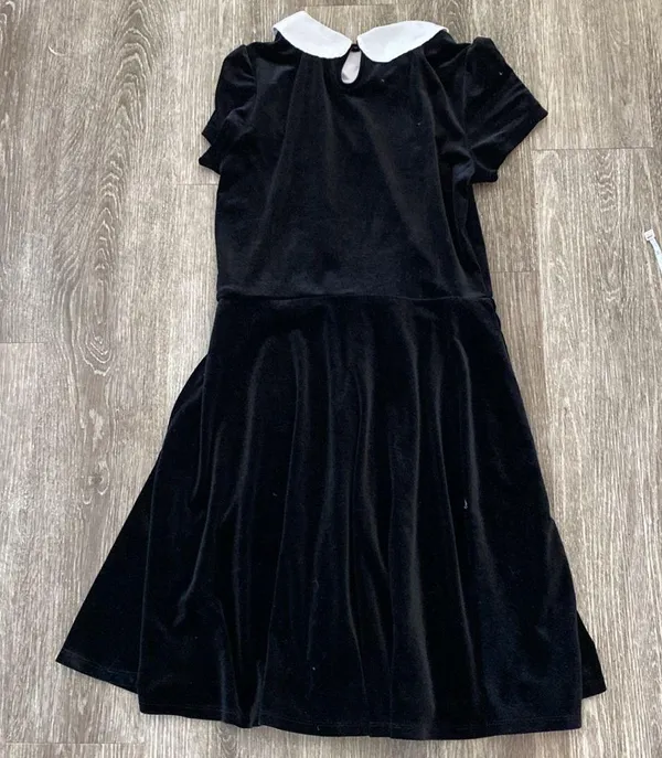 Hot Topic Black & White Collar Velvet Dress Wednesday Addams Goth Small - Image 7