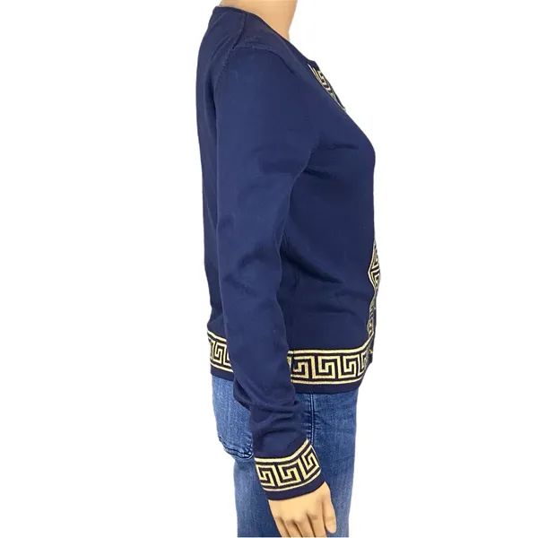 LILLY PULITZER Navy & Gold Greek Key Keane Cardigan Sweater Buttons Small - Image 5