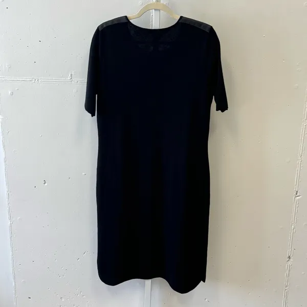 Brooks Brothers‎ Leather Combo Wool Knit Shift Midi Dress Black XL - Image 3