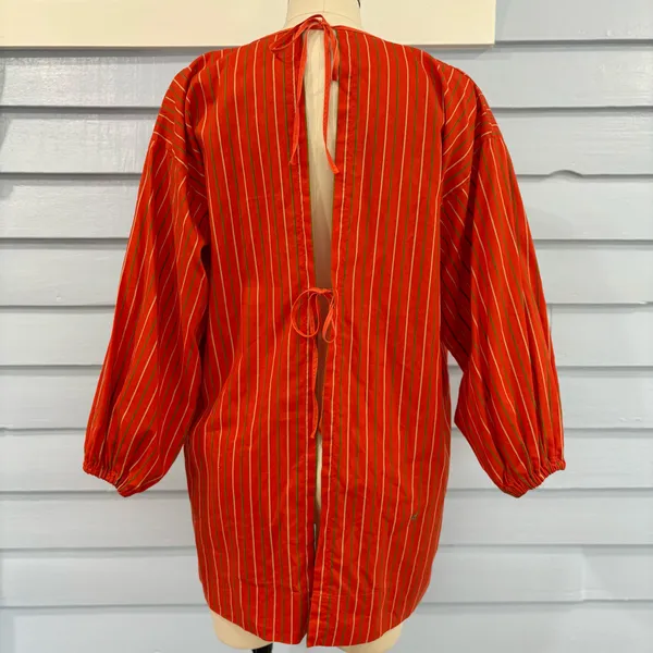 Vintage 60s/70s Stripe Balloon Sleeve Pom Pom Smock Top - Image 5