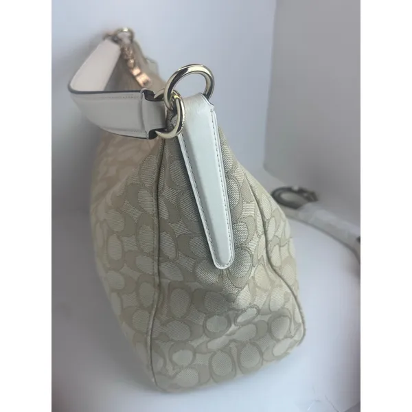 Coach Celeste Signature Jacquard Hobo Bag Light Khaki White Like New - Image 3