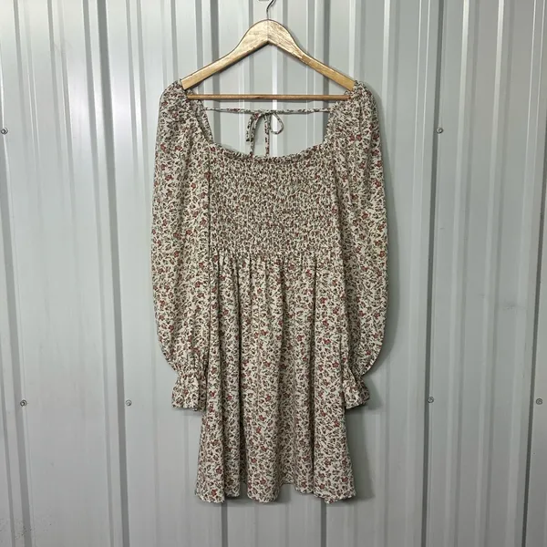 Bohme Ivory Smocked Floral Print Mini Dress Women Small Romantic Prairiecore - Image 3