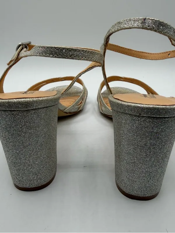 Badgley Mischka American Glamour Silver Glitter Block Heel Sandals Womens 10 - Image 4