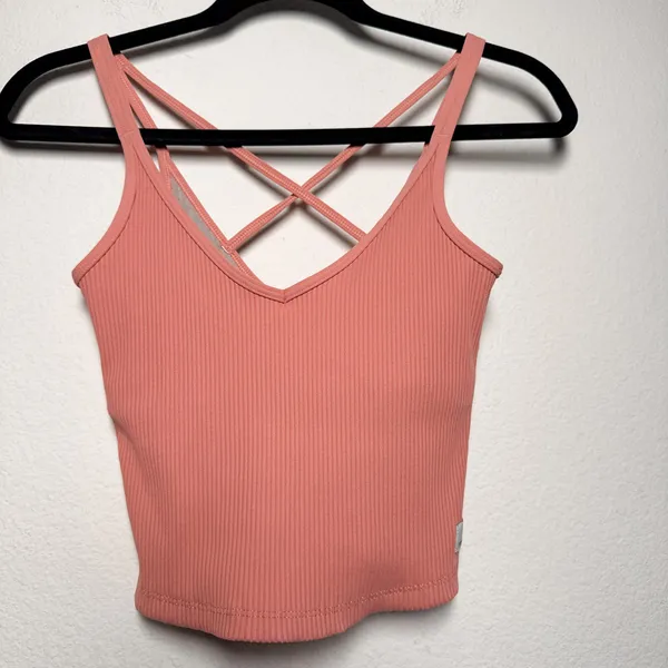Vuori Ribbed Crop Tank Light Cinnamon Crisscross Back XS - Image 3