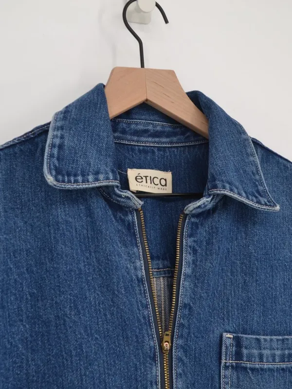 ETICA Zeta Carpenter Denim Jumpsuit Medium Wash Blue S - Image 6