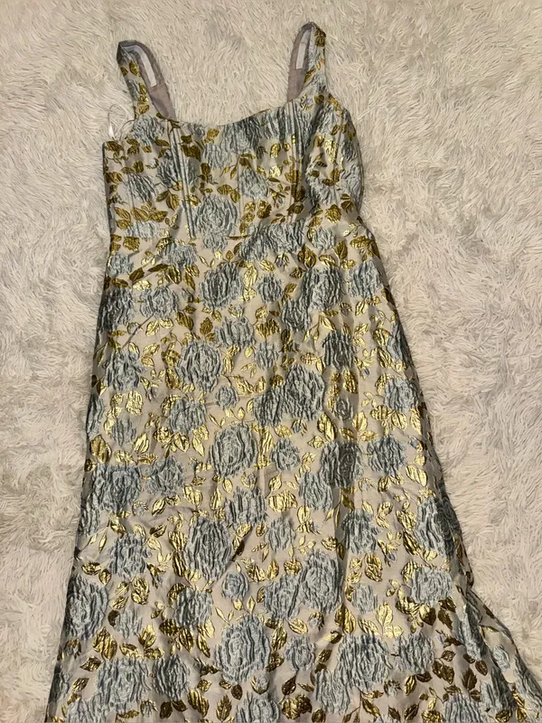 NEW DESSY COLLECTION Metallic Floral Brocade Trumpet Winter Mist Gown Sz 16 - Image 8