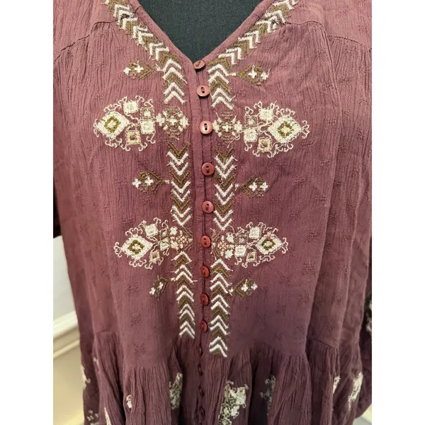 NWT Free People Arianna Embroidered Peasant Mini Tunic Top Bark Brown Boho - Image 4