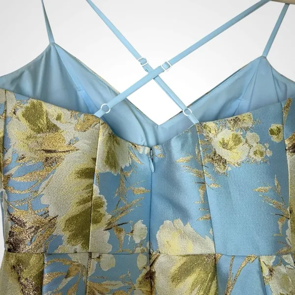 Eliza J Jacquard Brocade Floral Midi Flare Dress with Crisscross Straps - Image 9